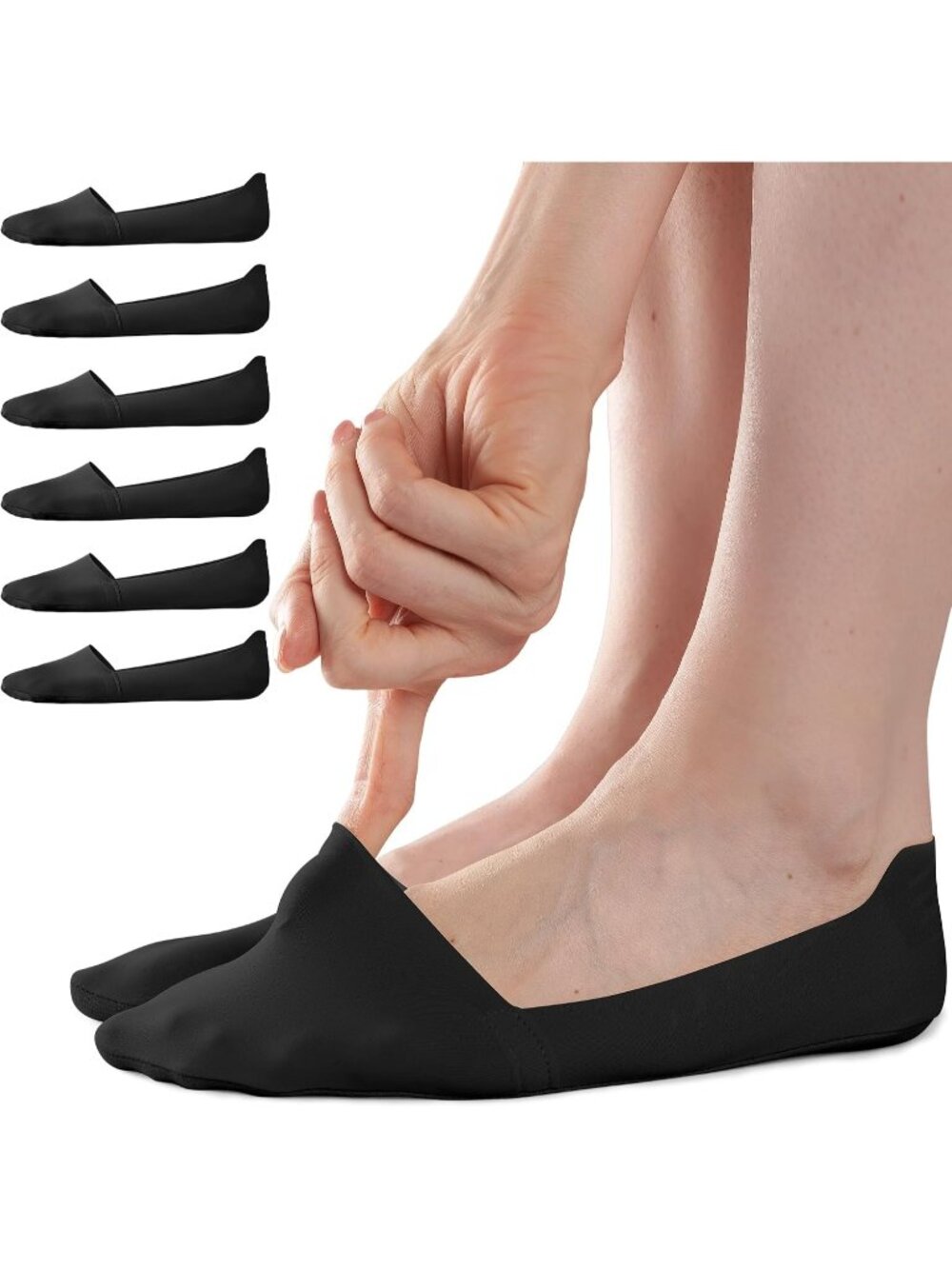 🧦Women's Dark Black No Show Socks 6 Pairs Non Slip Low Cut Invisible Liner